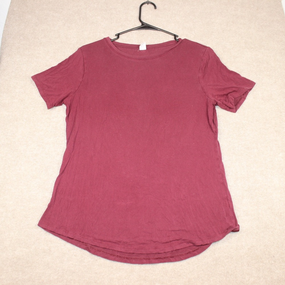 Old Navy Luxe Womens Small Burgundy Maroon Short Sleeve Curved Hem Crew Neck Tee